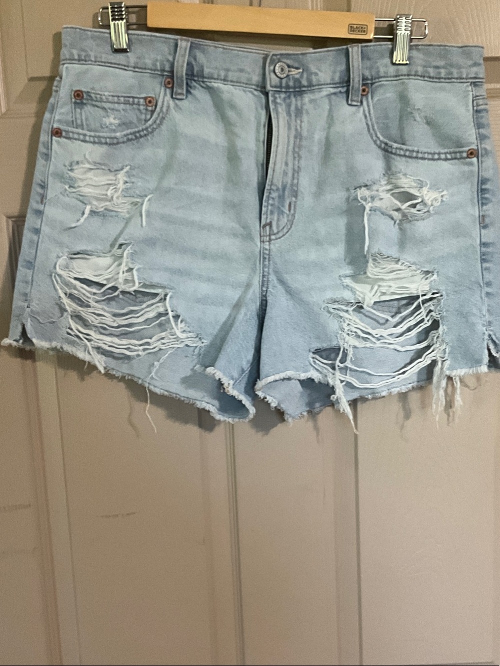 American Eagle Outfitters Light Blue Distressed Denim Shorts